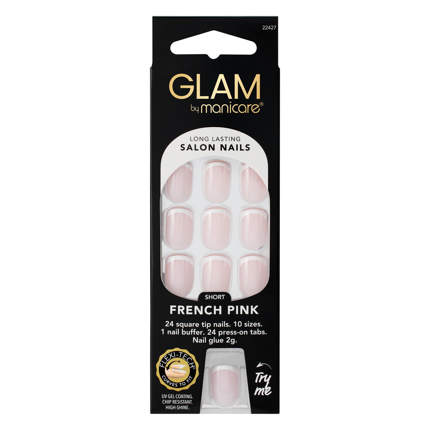 Glam by Manicare Press On Nails Short Square French Pink Kit