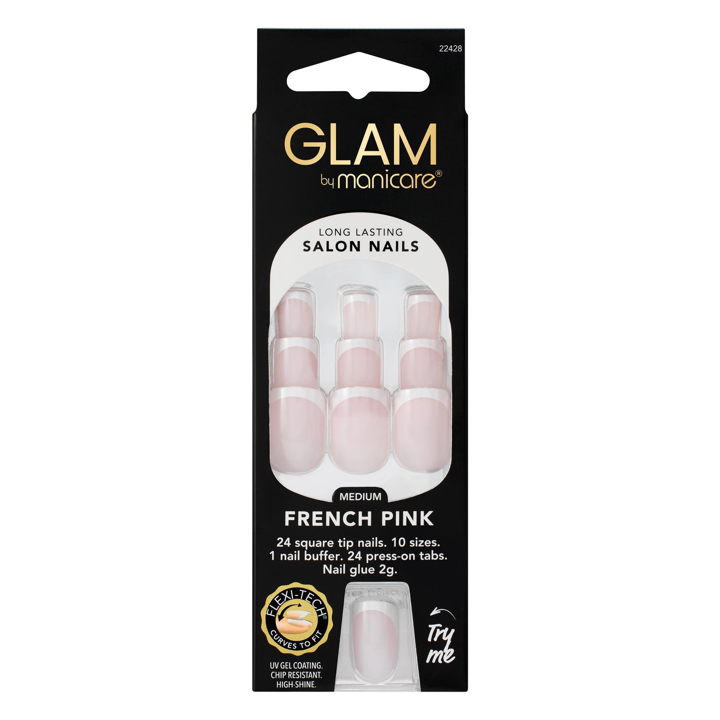 Glam by Manicare Press On Nails Medium Square French Pink Kit